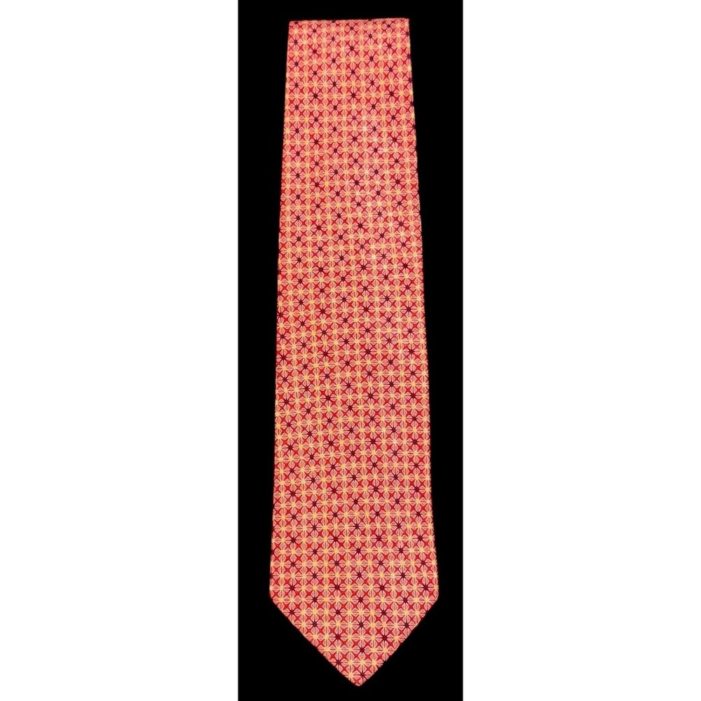 Ermenegildo Zegna Pink Tie -2 Tone Red Yellow Floral Pattern 100% Silk Italy Tie - Picture 4 of 10